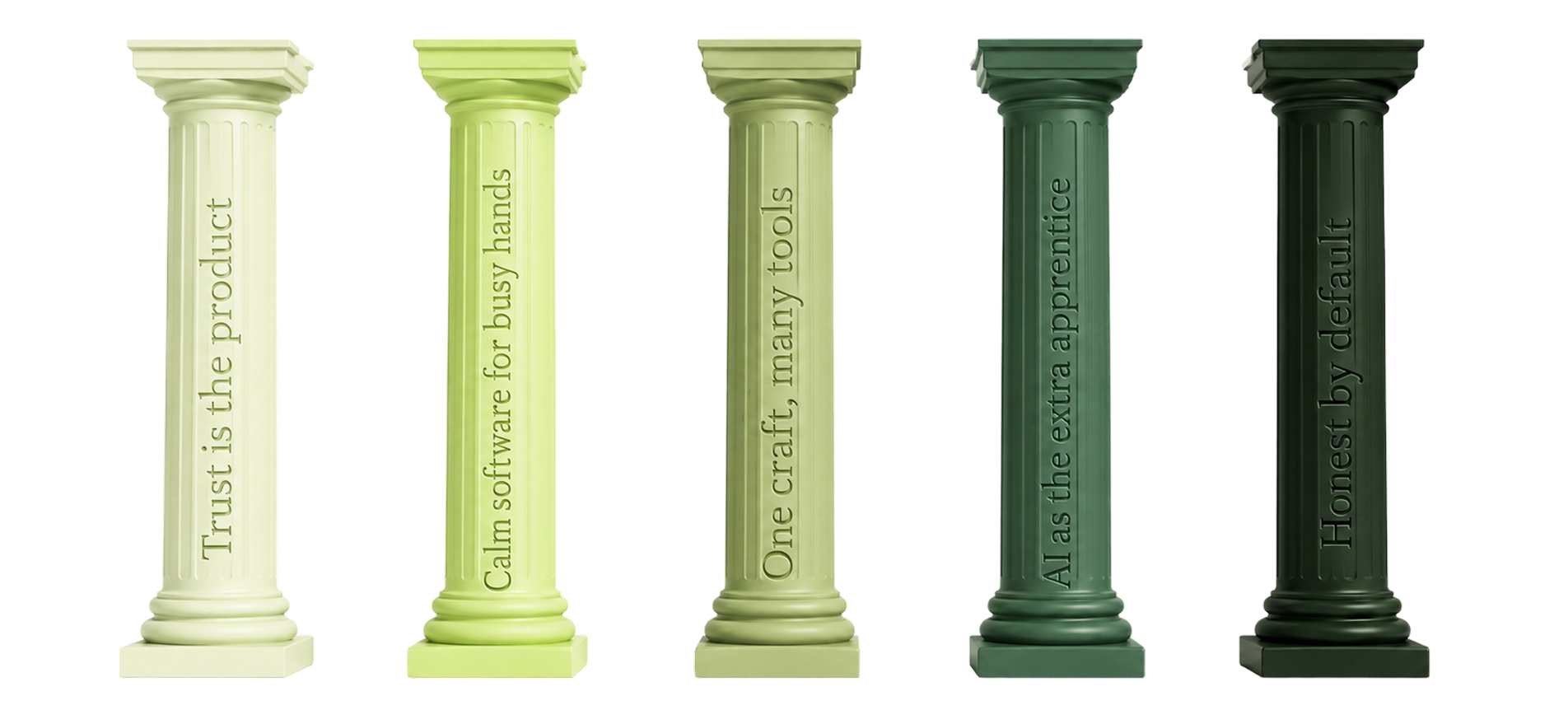 The five principles illustrated as green columns